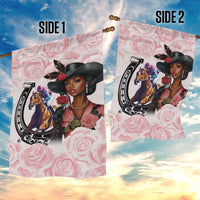 Kentucky Horse Racing Garden Flag Black Derby Lady Pink Roses