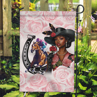 Kentucky Horse Racing Garden Flag Black Derby Lady Pink Roses