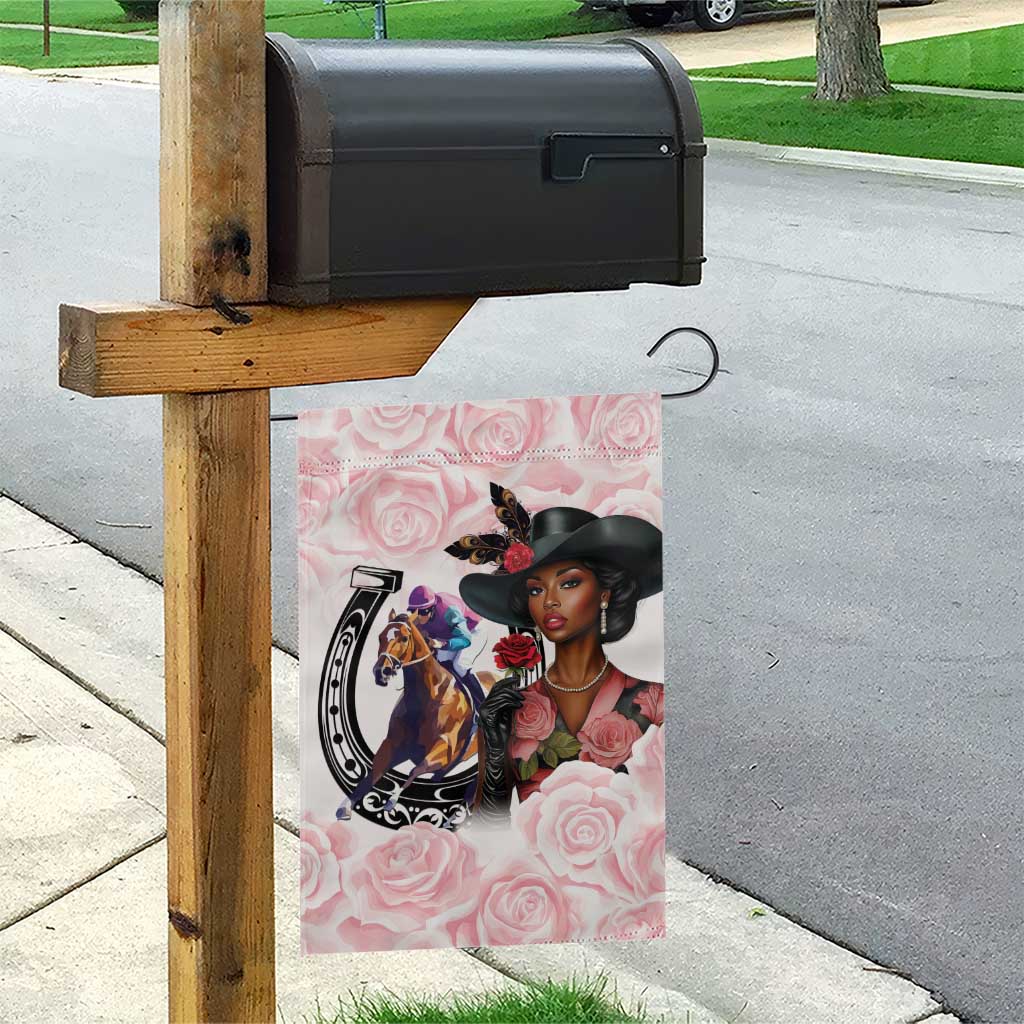 Kentucky Horse Racing Garden Flag Black Derby Lady Pink Roses