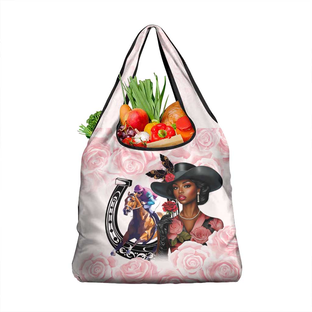 Kentucky Horse Racing Grocery Bag Black Derby Lady Pink Roses