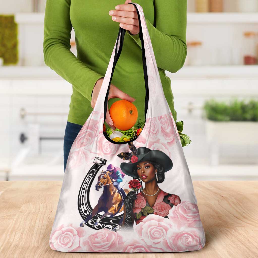 Kentucky Horse Racing Grocery Bag Black Derby Lady Pink Roses