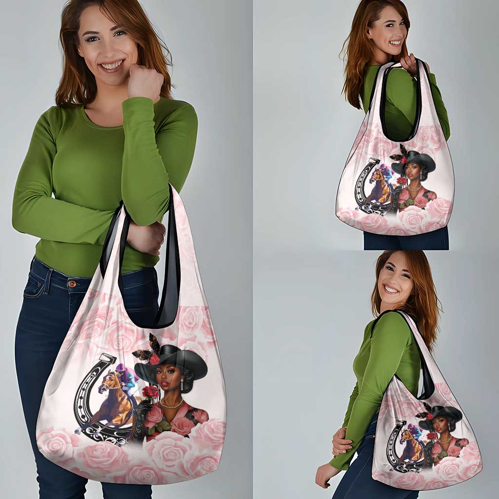 Kentucky Horse Racing Grocery Bag Black Derby Lady Pink Roses