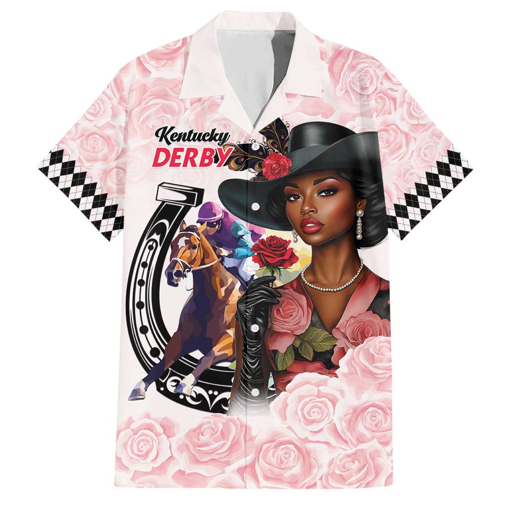 Kentucky Horse Racing Hawaiian Shirt Black Derby Lady Pink Roses