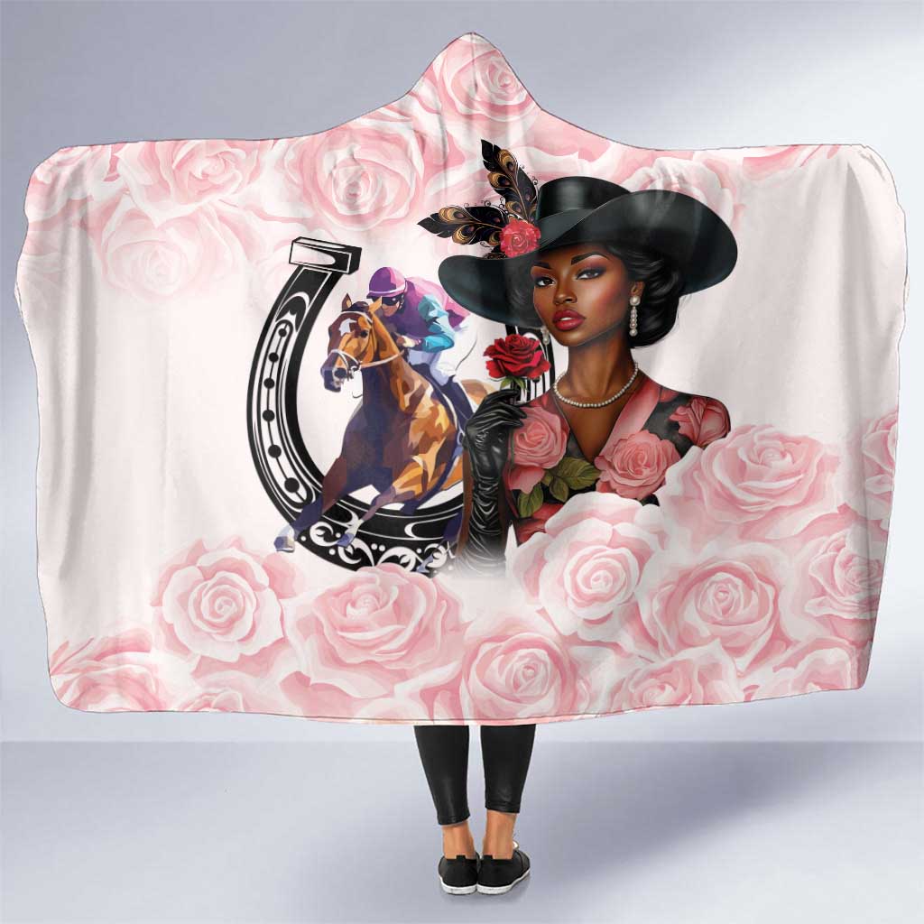 Kentucky Horse Racing Hooded Blanket Black Derby Lady Pink Roses