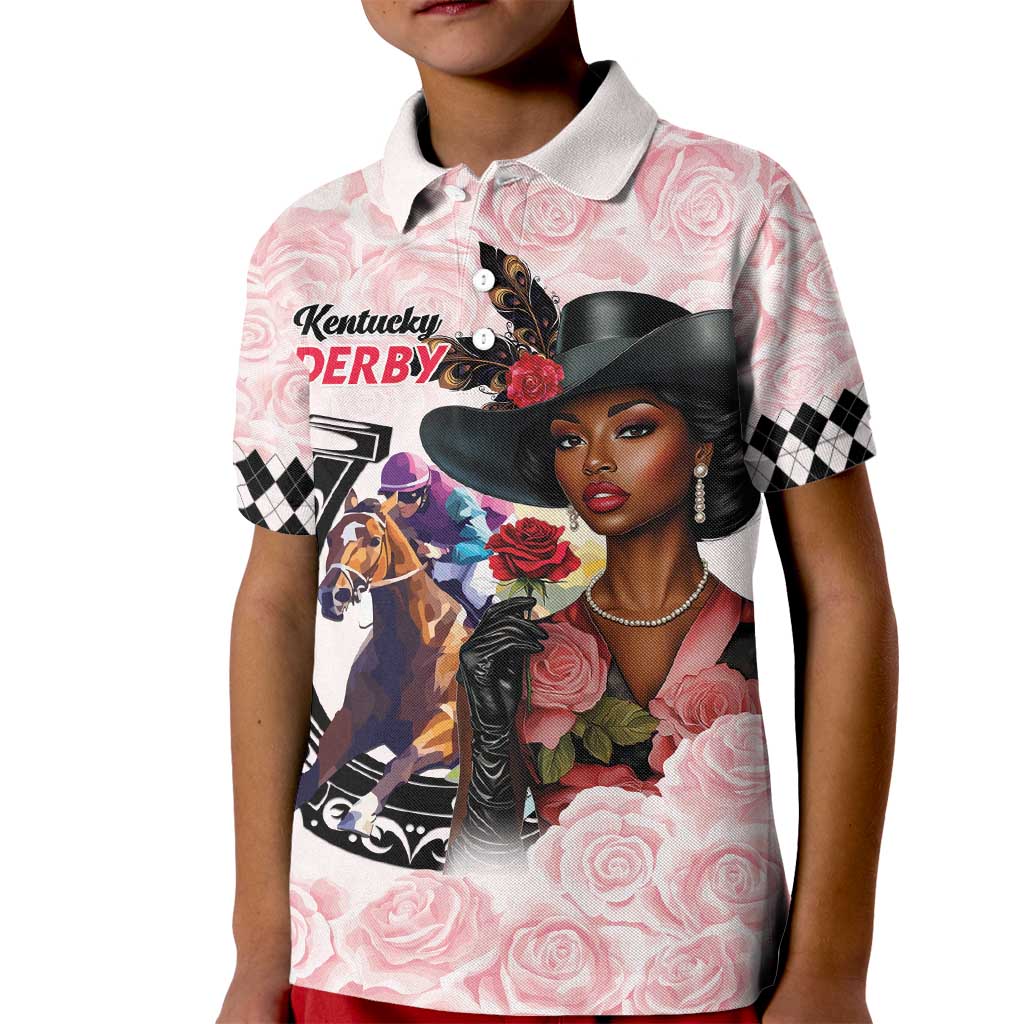 Kentucky Horse Racing Kid Polo Shirt Black Derby Lady Pink Roses