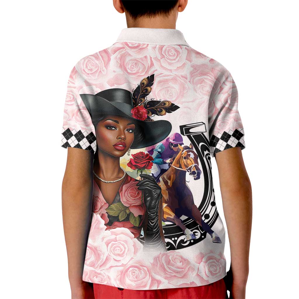 Kentucky Horse Racing Kid Polo Shirt Black Derby Lady Pink Roses