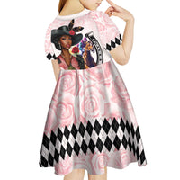 Kentucky Horse Racing Kid Short Sleeve Dress Black Derby Lady Pink Roses