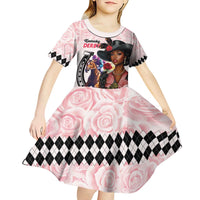 Kentucky Horse Racing Kid Short Sleeve Dress Black Derby Lady Pink Roses