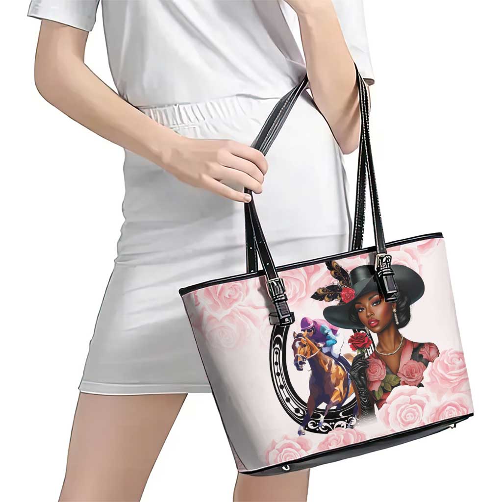 Kentucky Horse Racing Leather Tote Bag Black Derby Lady Pink Roses