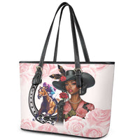 Kentucky Horse Racing Leather Tote Bag Black Derby Lady Pink Roses