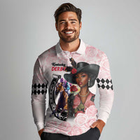 Kentucky Horse Racing Long Sleeve Polo Shirt Black Derby Lady Pink Roses