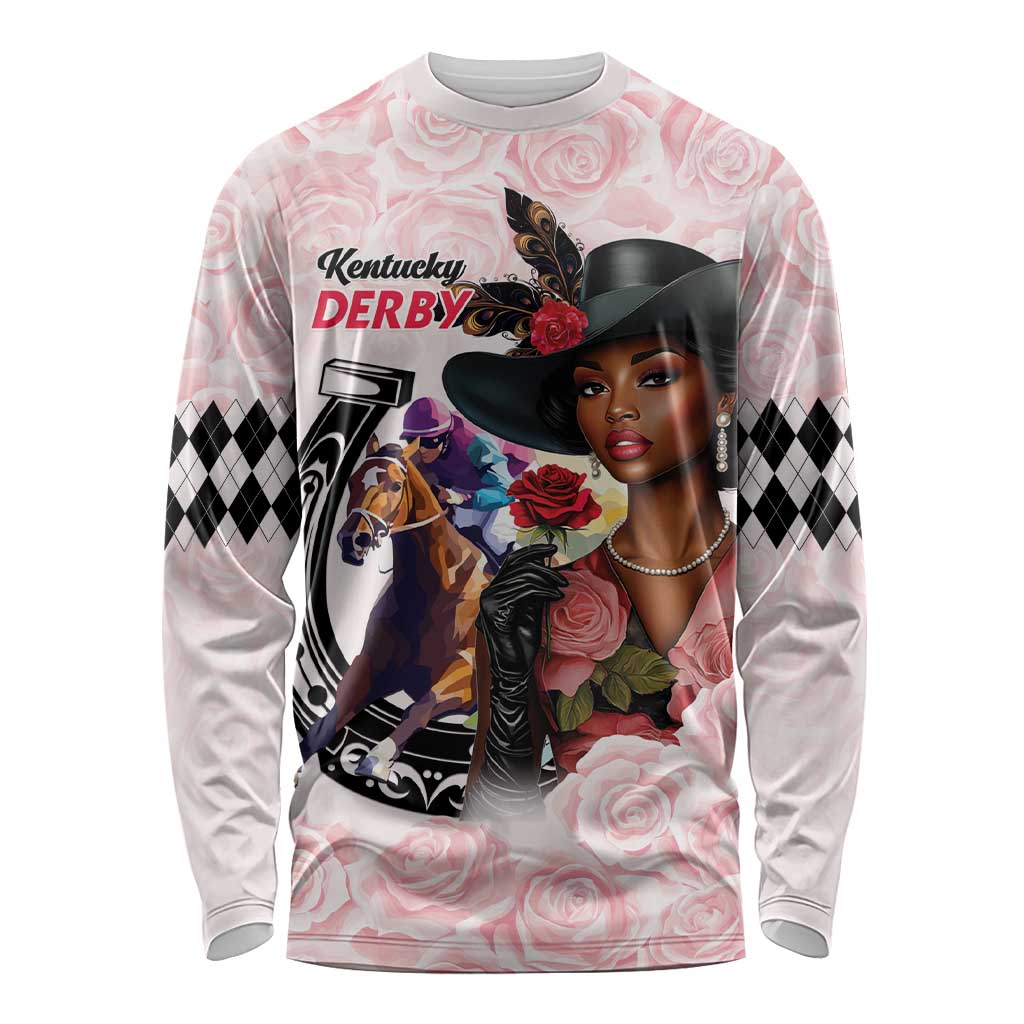 Kentucky Horse Racing Long Sleeve Shirt Black Derby Lady Pink Roses