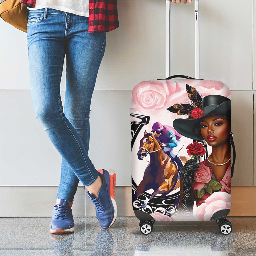Kentucky Horse Racing Luggage Cover Black Derby Lady Pink Roses