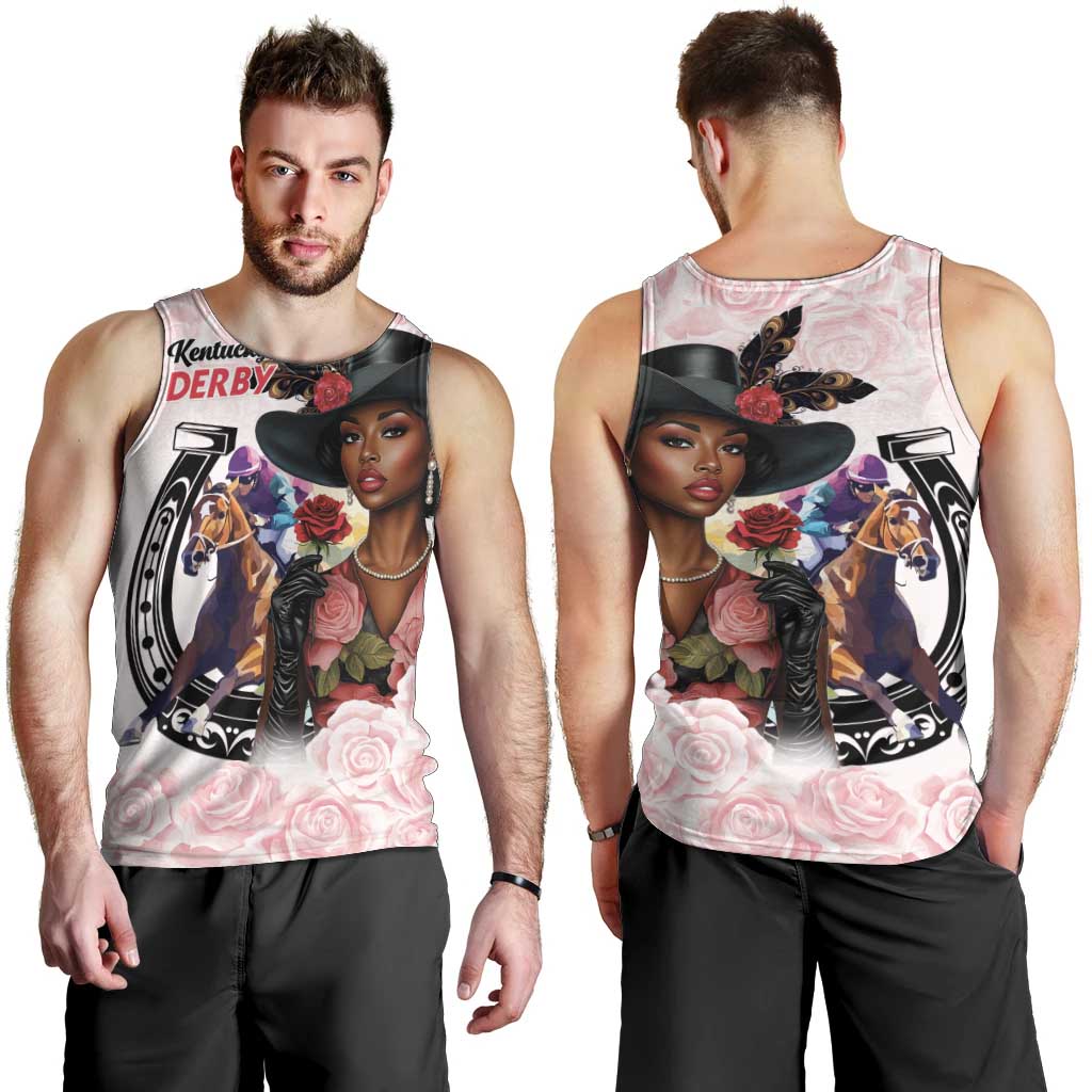 Kentucky Horse Racing Men Tank Top Black Derby Lady Pink Roses
