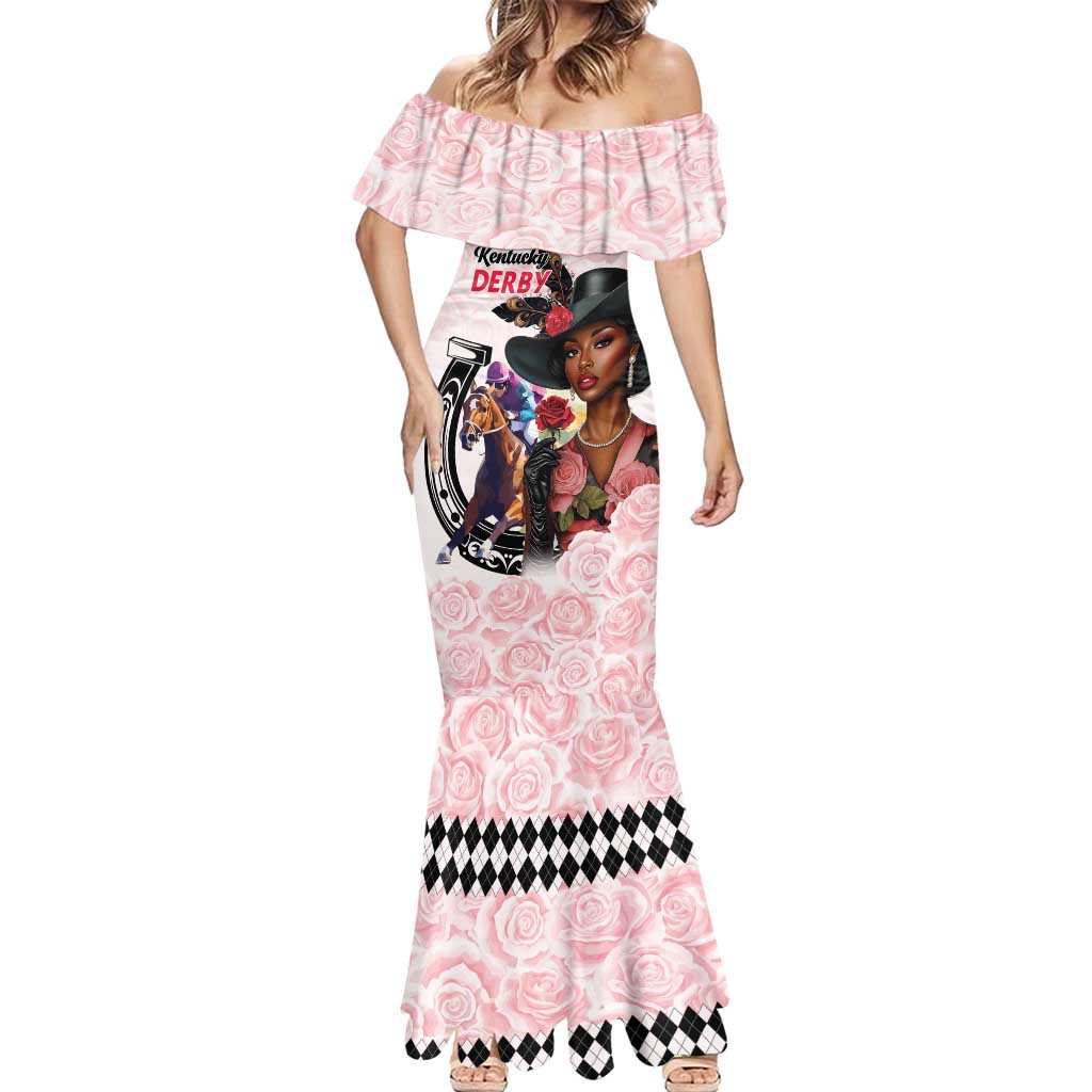 Kentucky Horse Racing Mermaid Dress Black Derby Lady Pink Roses