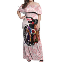 Kentucky Horse Racing Off Shoulder Maxi Dress Black Derby Lady Pink Roses