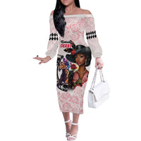 Kentucky Horse Racing Off The Shoulder Long Sleeve Dress Black Derby Lady Pink Roses