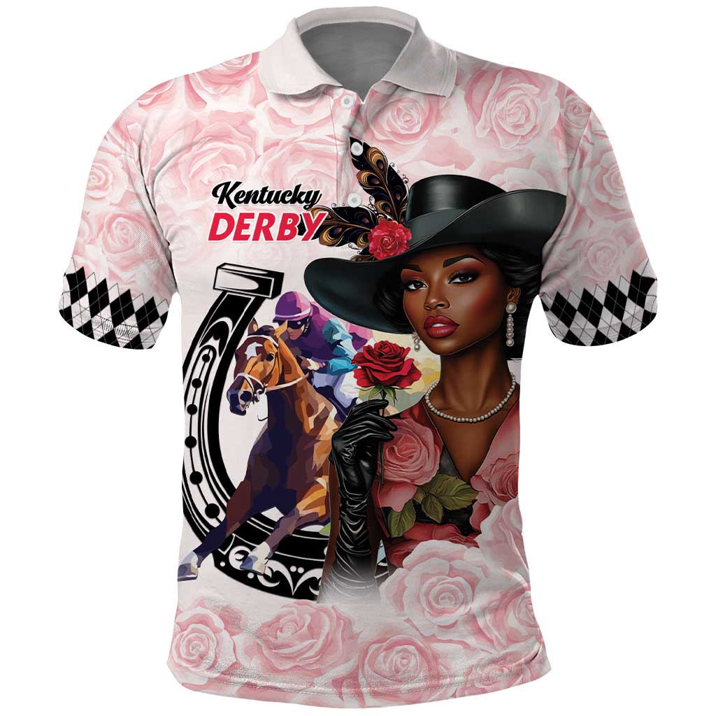 Kentucky Horse Racing Polo Shirt Black Derby Lady Pink Roses