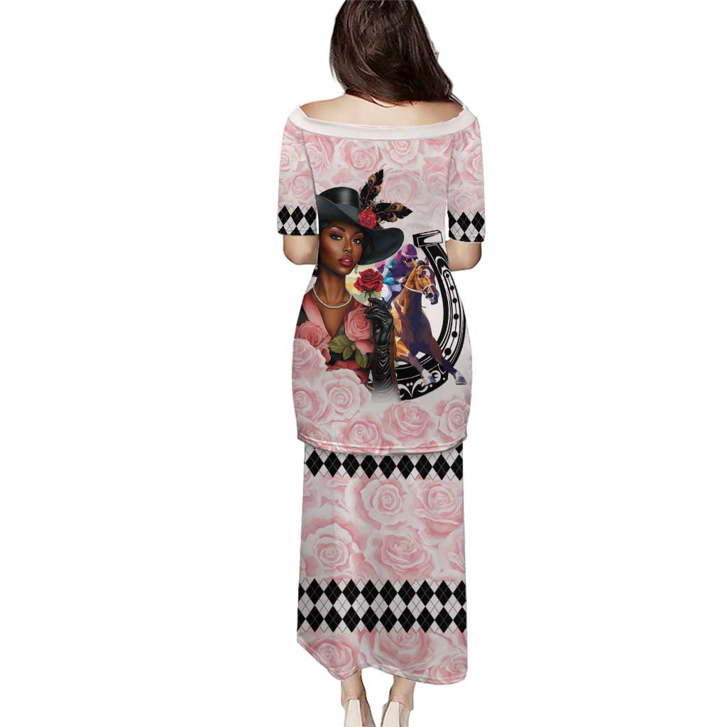 Kentucky Horse Racing Puletasi Black Derby Lady Pink Roses
