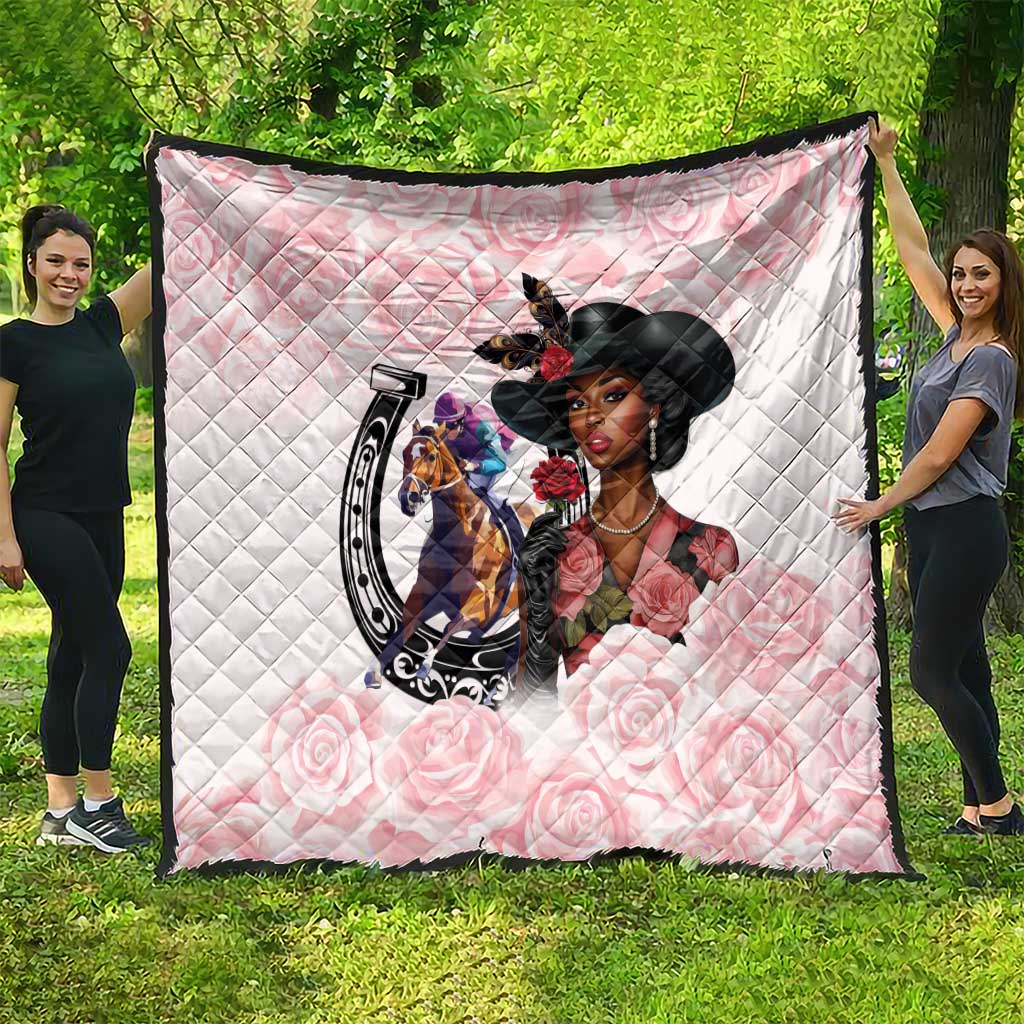 Kentucky Horse Racing Quilt Black Derby Lady Pink Roses