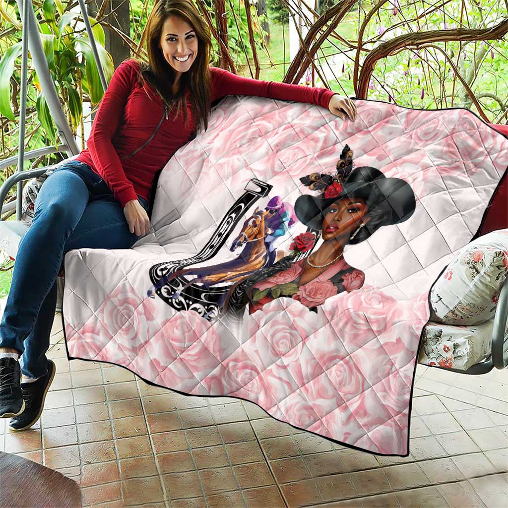 Kentucky Horse Racing Quilt Black Derby Lady Pink Roses