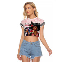 Kentucky Horse Racing Raglan Cropped T Shirt Black Derby Lady Pink Roses