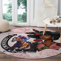 Kentucky Horse Racing Round Carpet Black Derby Lady Pink Roses