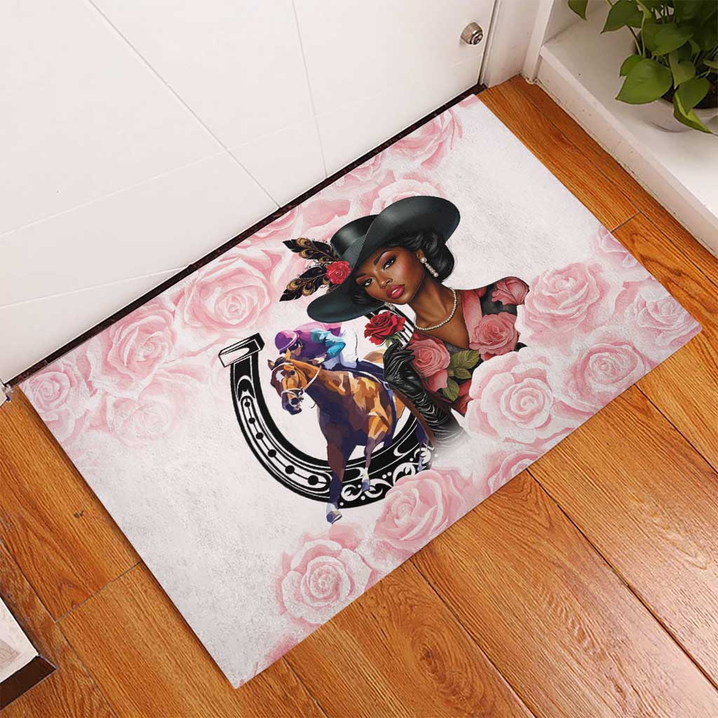 Kentucky Horse Racing Rubber Doormat Black Derby Lady Pink Roses