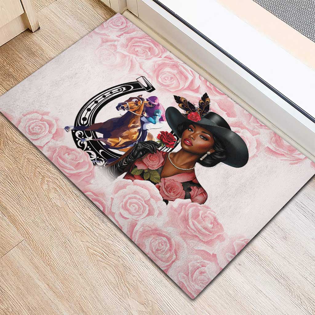 Kentucky Horse Racing Rubber Doormat Black Derby Lady Pink Roses
