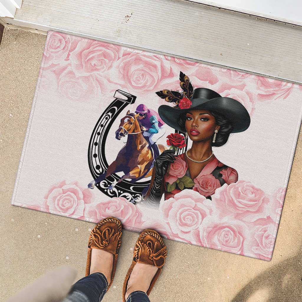 Kentucky Horse Racing Rubber Doormat Black Derby Lady Pink Roses