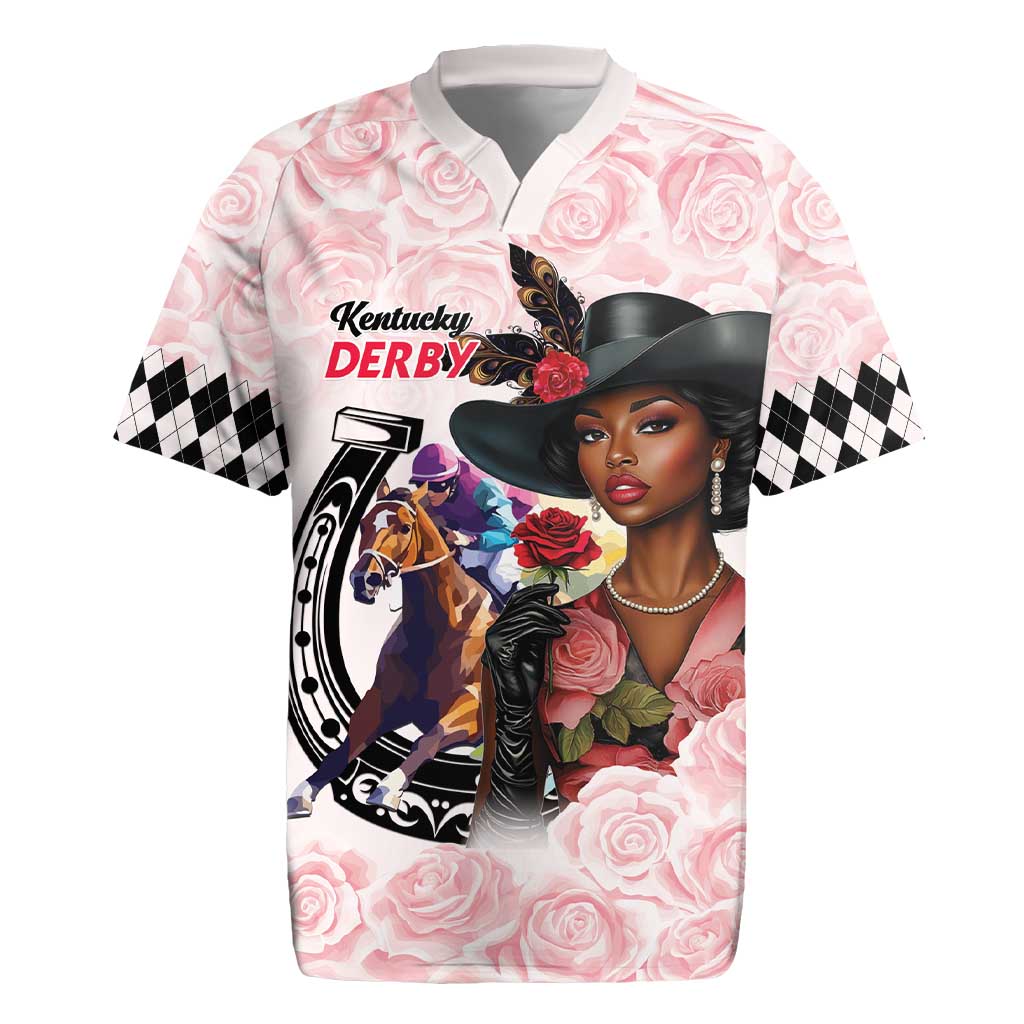 Kentucky Horse Racing Rugby Jersey Black Derby Lady Pink Roses