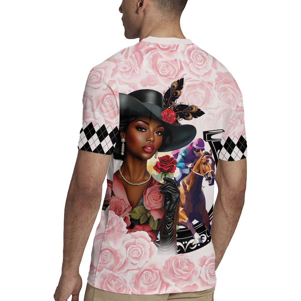 Kentucky Horse Racing Rugby Jersey Black Derby Lady Pink Roses