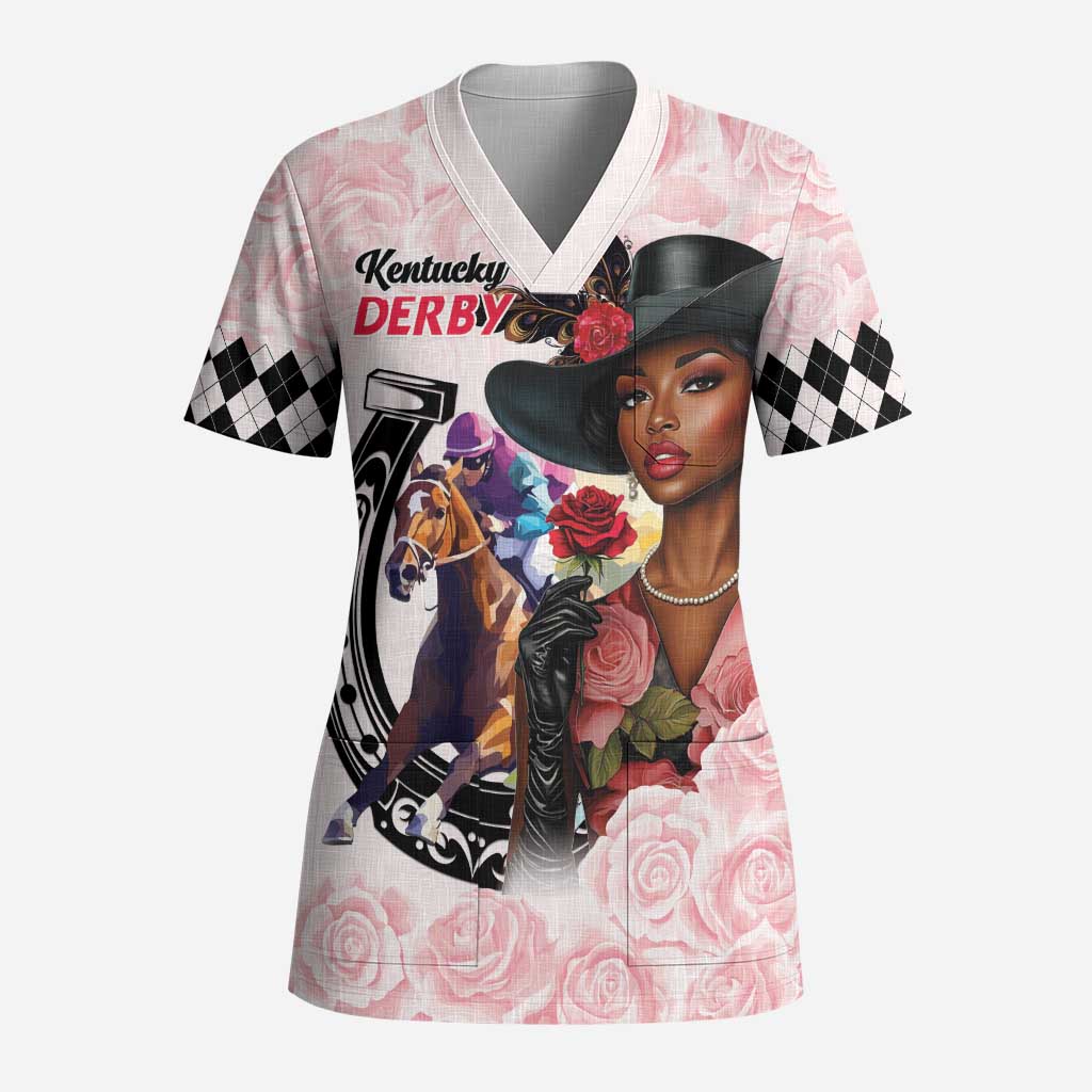 Kentucky Horse Racing Scrub Top Black Derby Lady Pink Roses - Wonder Print Shop
