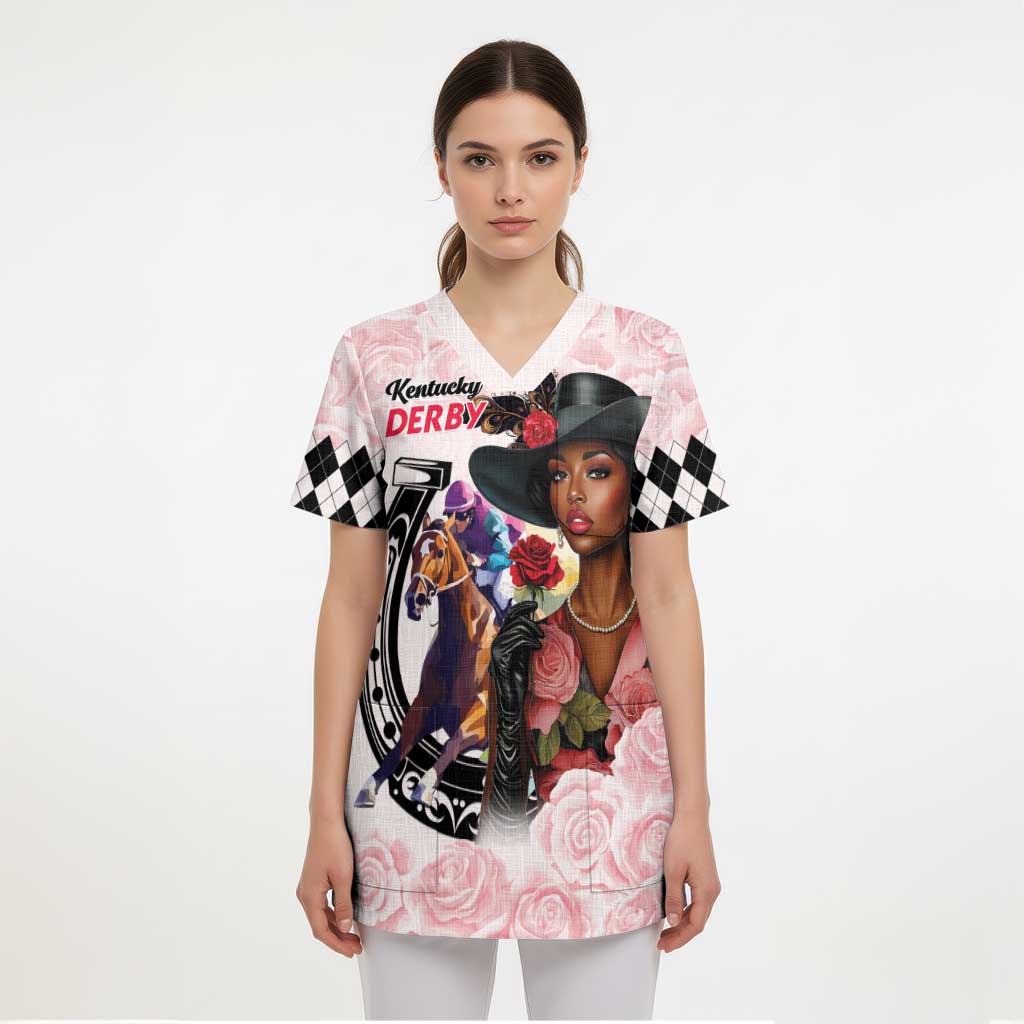 Kentucky Horse Racing Scrub Top Black Derby Lady Pink Roses - Wonder Print Shop