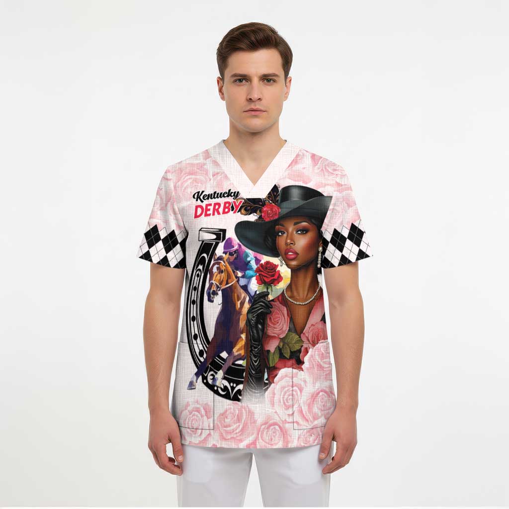 Kentucky Horse Racing Scrub Top Black Derby Lady Pink Roses - Wonder Print Shop