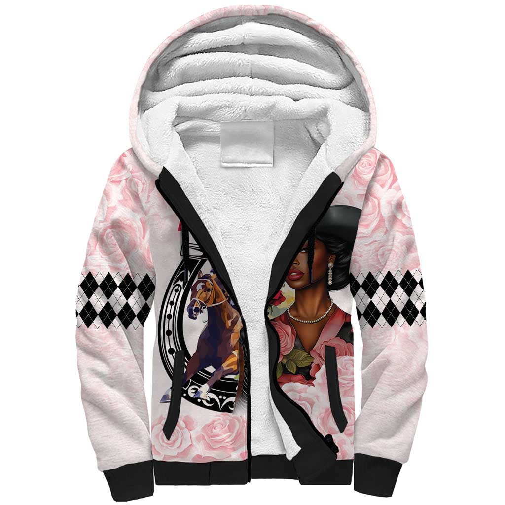 Kentucky Horse Racing Sherpa Hoodie Black Derby Lady Pink Roses