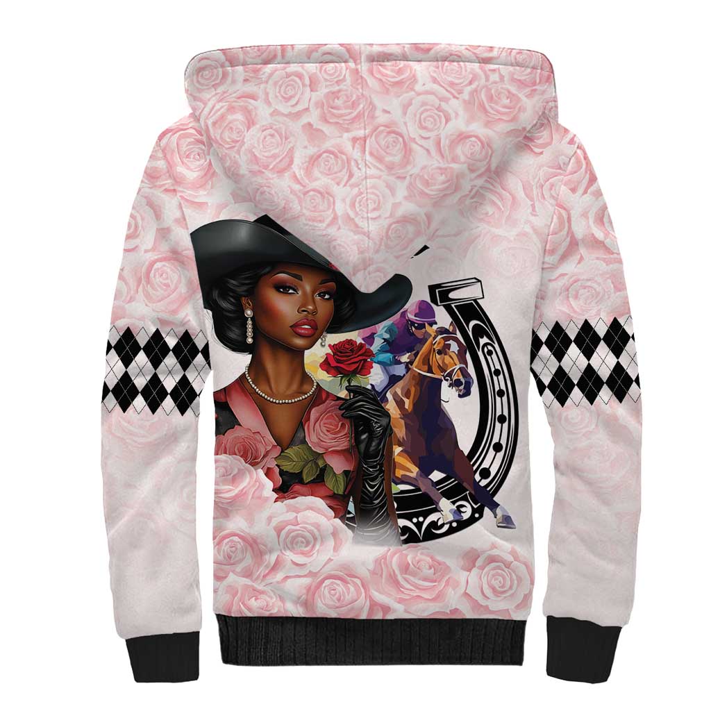 Kentucky Horse Racing Sherpa Hoodie Black Derby Lady Pink Roses