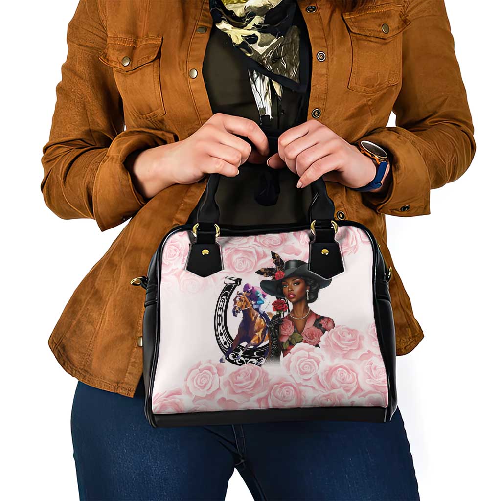 Kentucky Horse Racing Shoulder Handbag Black Derby Lady Pink Roses