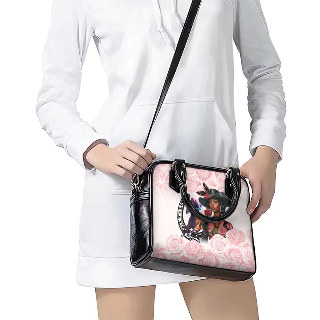 Kentucky Horse Racing Shoulder Handbag Black Derby Lady Pink Roses