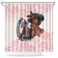 Kentucky Horse Racing Shower Curtain Black Derby Lady Pink Roses