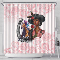 Kentucky Horse Racing Shower Curtain Black Derby Lady Pink Roses