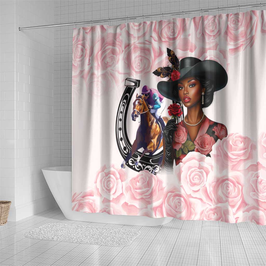Kentucky Horse Racing Shower Curtain Black Derby Lady Pink Roses