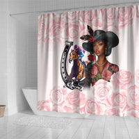Kentucky Horse Racing Shower Curtain Black Derby Lady Pink Roses