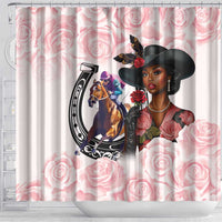 Kentucky Horse Racing Shower Curtain Black Derby Lady Pink Roses