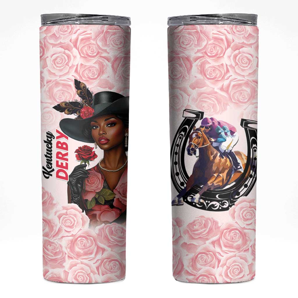 Kentucky Horse Racing Skinny Tumbler Black Derby Lady Pink Roses