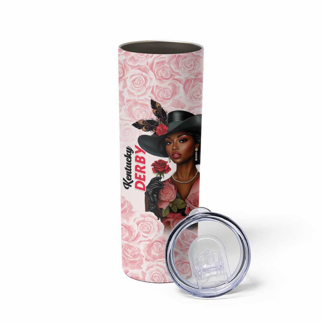 Kentucky Horse Racing Skinny Tumbler Black Derby Lady Pink Roses
