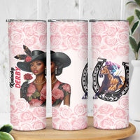 Kentucky Horse Racing Skinny Tumbler Black Derby Lady Pink Roses