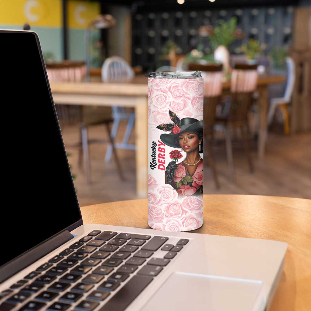 Kentucky Horse Racing Skinny Tumbler Black Derby Lady Pink Roses