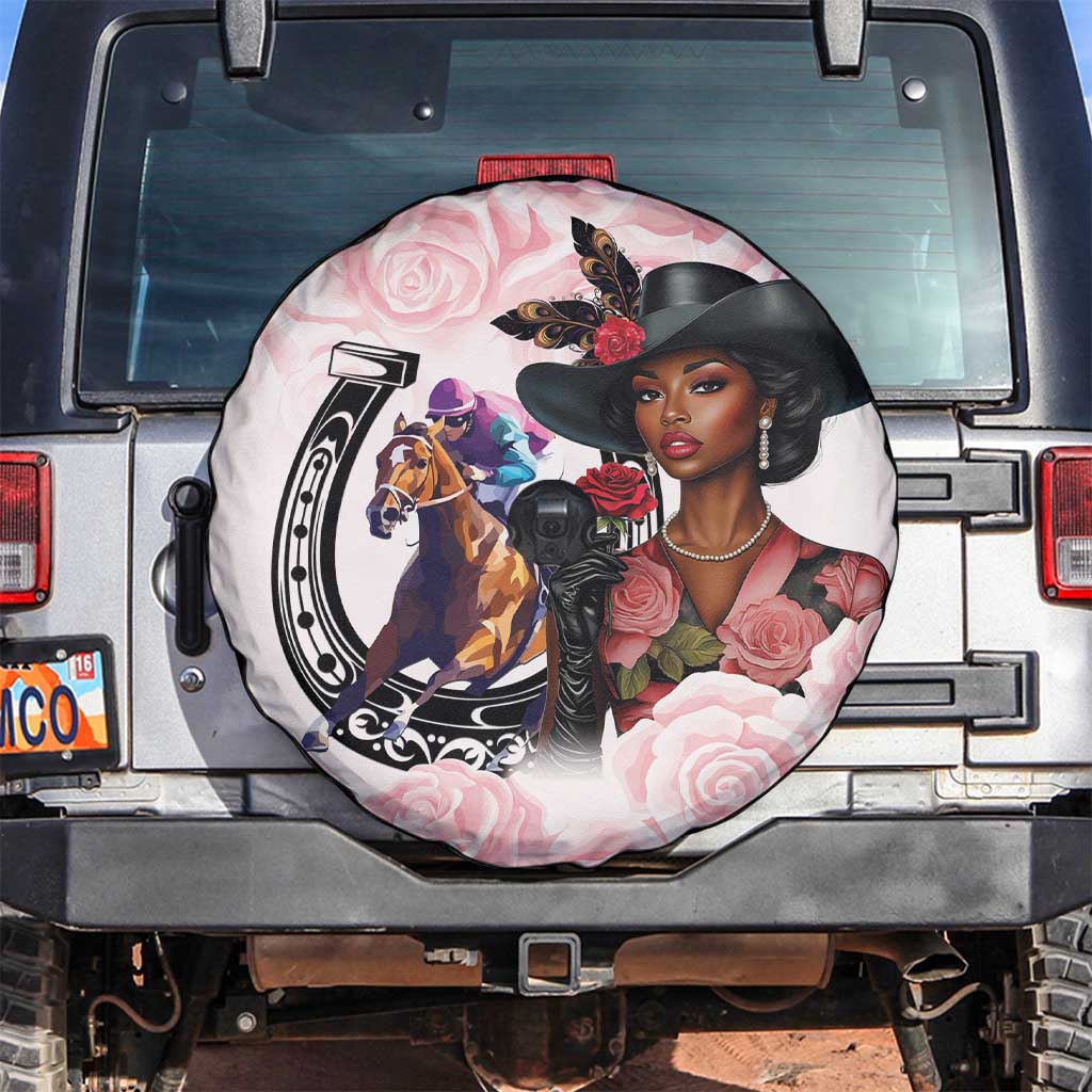 Kentucky Horse Racing Spare Tire Cover Black Derby Lady Pink Roses