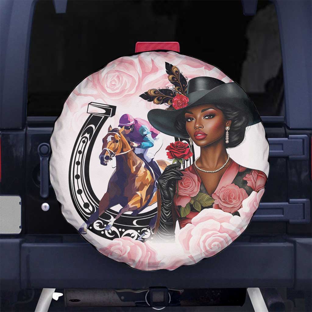 Kentucky Horse Racing Spare Tire Cover Black Derby Lady Pink Roses